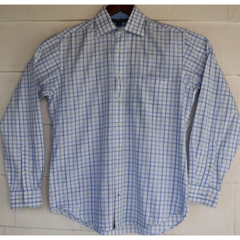 Tommy Hilfiger Men's Blue Plaids & Checks L/S Button Up Cotton Medium Shirt - Picture 2 of 12